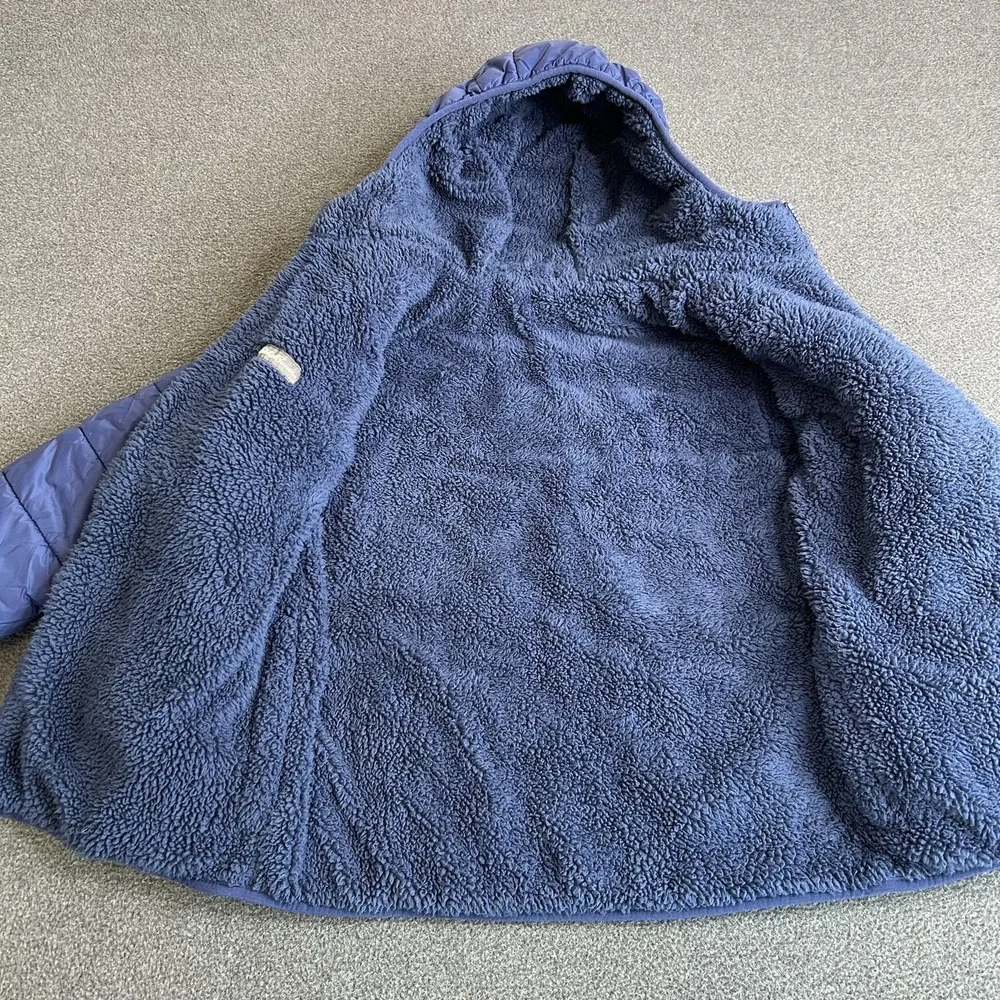 Eddie Bauer Jacket Kids Medium 10/12 Blue Hooded Puffer Reversible Sherpa Winter - Picture 2 of 14